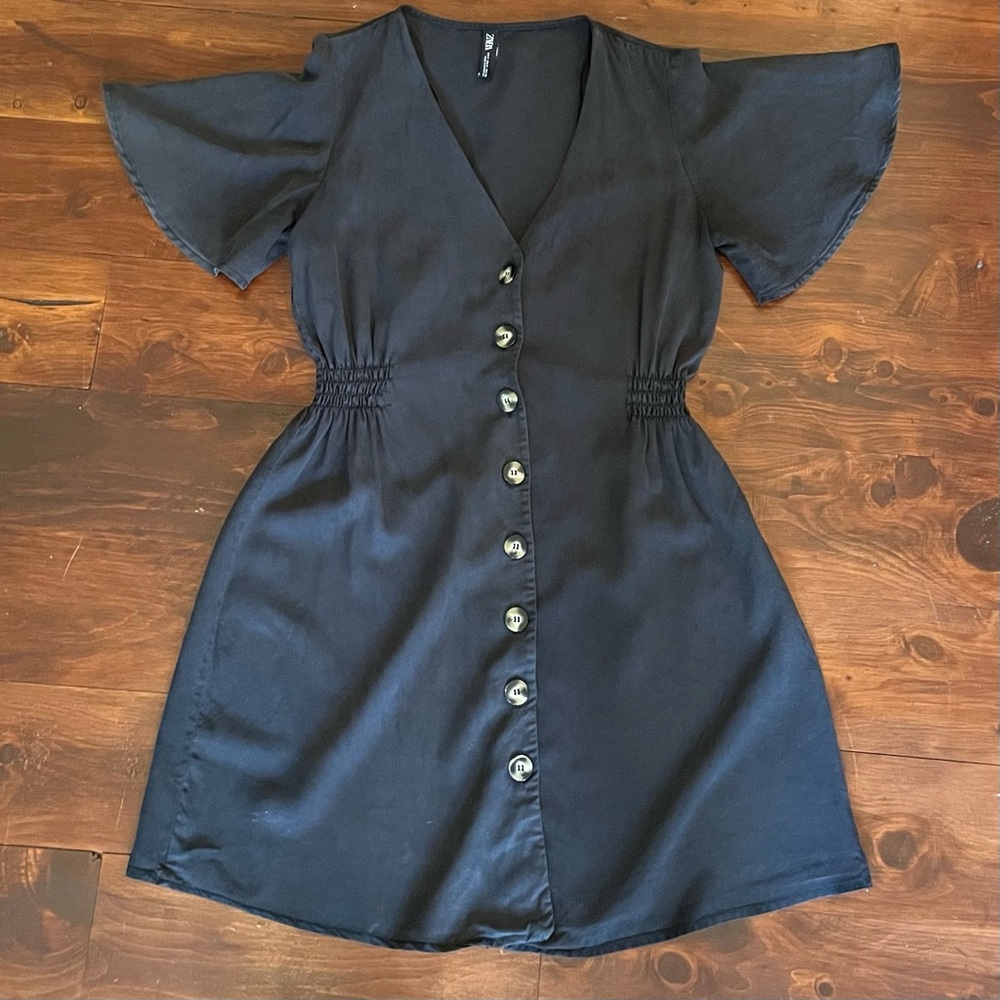 Zara Black Ruffled Buttoned Mini Sundress